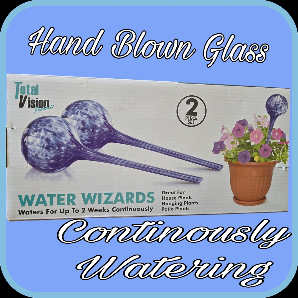 Watering Globe By Total Vision-Set of2.-NEW-Hand Blown Glass Plant Watering